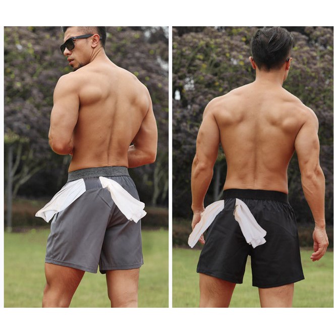 (Local) Men Sports Plain Shorts for Gym Fitness Sports with Towel Slot