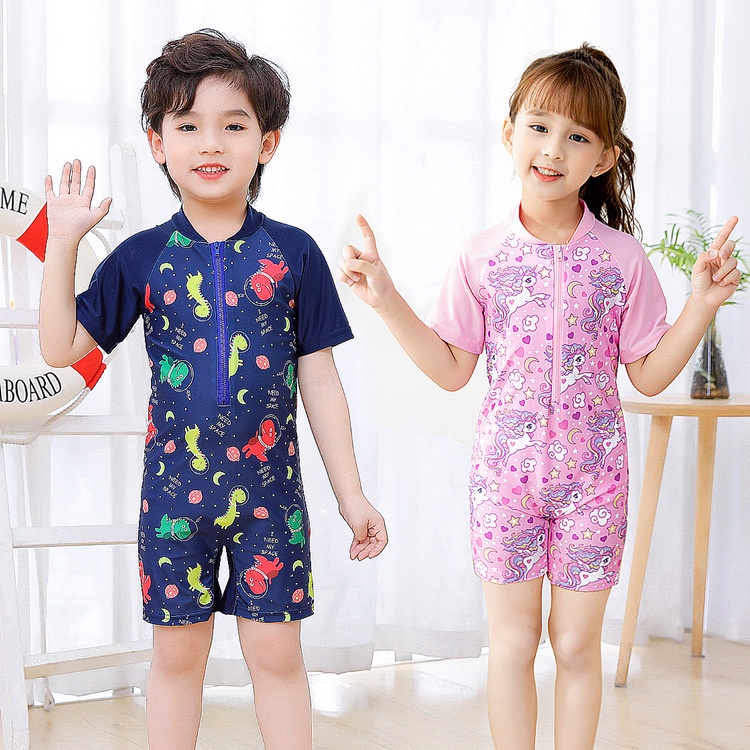 2 11Yrs Cartoon Dinosaur Swimsuit for Kids Short Sleeve Swimwear Boys Shark Swimming Costume Shopee Singapore