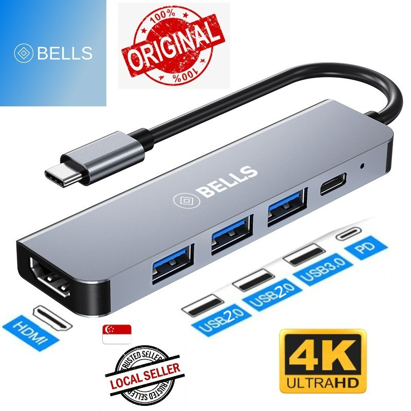 BELLS 5 in 1 USB C Hub,4K type C to HDMI Adapter with 1 USB 3.0 Ports ...