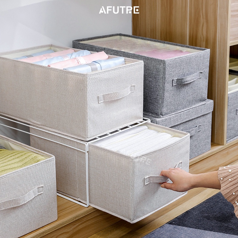 Afutre Wardrobe Foldable Storage Box with Lid Clothes Storage Box ...