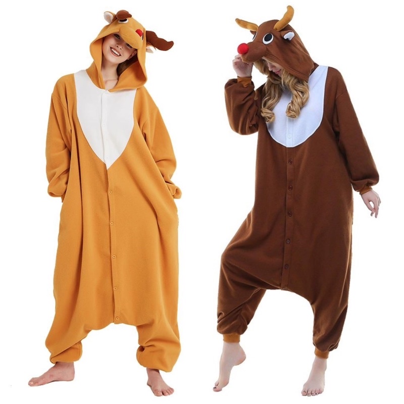 Christmas Reindeer Adult Onesie Pajama - Women Long Sleeve Hooded Kigurumi  Nightwear Costume