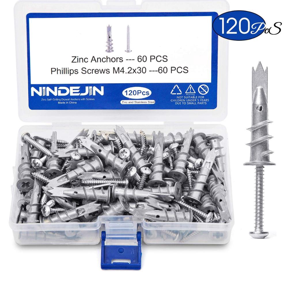 NINDEJIN 120pcs Screws Zinc Alloy Self Drilling Board Drywall Hollow