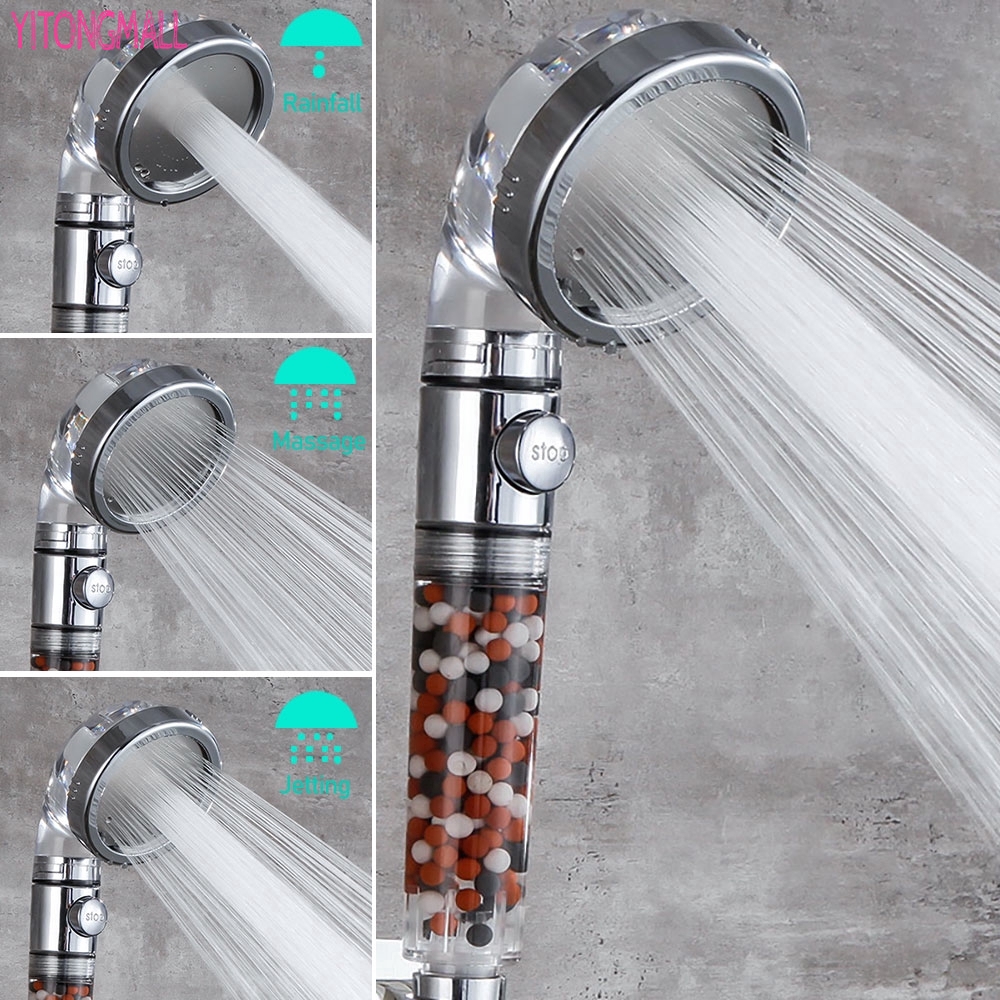 Shower Head 3 Functions Bath SPA Shower Head with On / Off Button High
