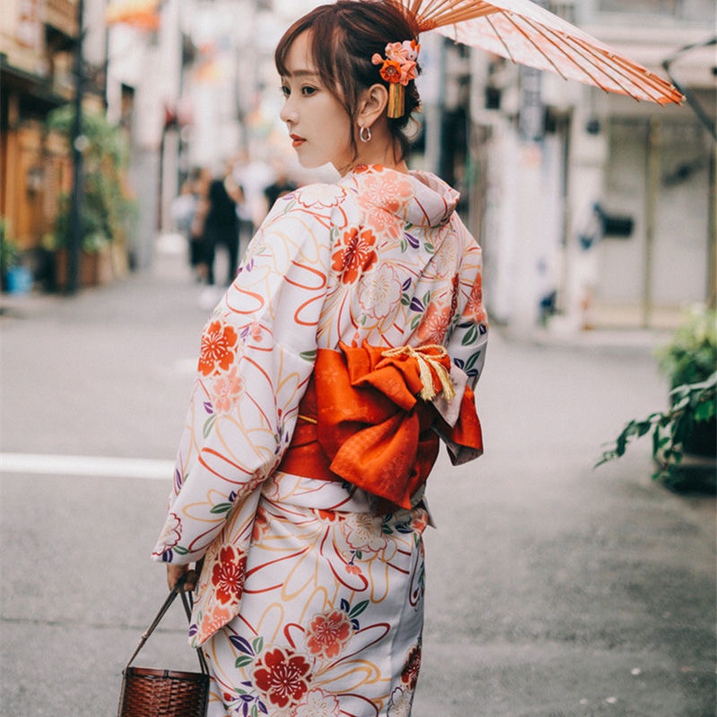 Woman Elegant Yukata Japan Traditional Kimono Dress Floral Print Haori ...