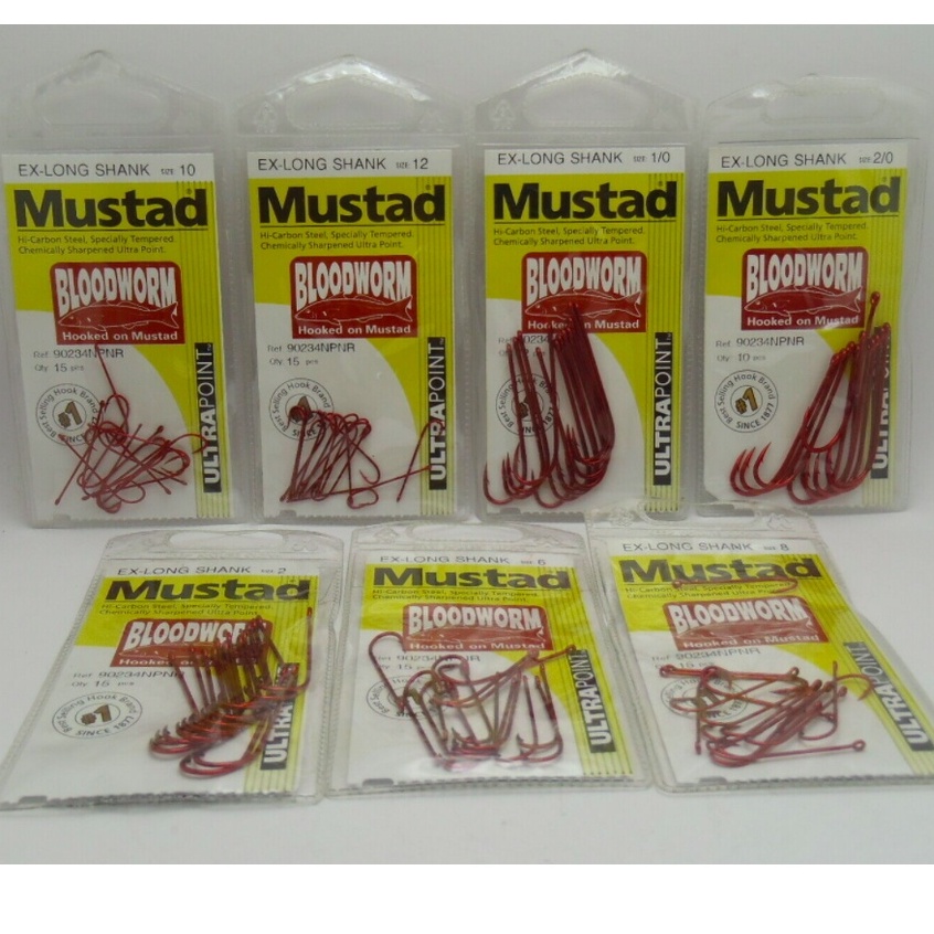 Mustad Bloodworm Ex-Long Shank Hooks Fishing 90234NPNR 1pack