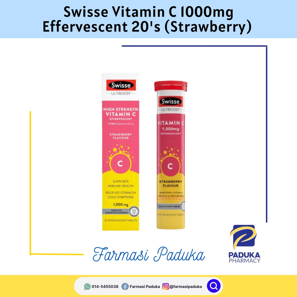 Swisse Vitamin C 1000mg Effervescent 20's (Strawberry) Shopee Singapore