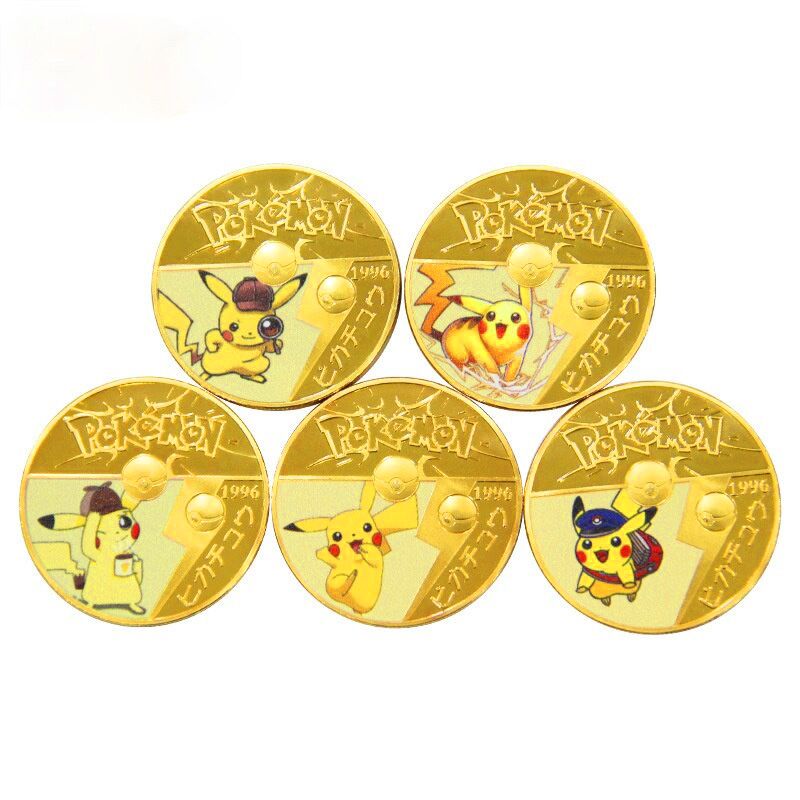 Pokemon Cards Coins Pikachu Gold Plated Coin Game Collection Gift Cards ...