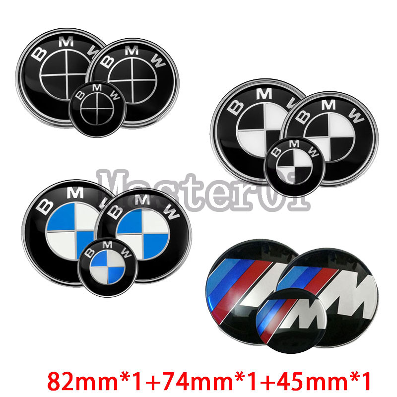 3pcs For X1 X3 X5 X6 F30 F20 82mm Car Front Hood Emblem Logo 74mm Auto Trunk Tail Badge 45mm Steering Wheel Badge Emblem Sticker Accessories