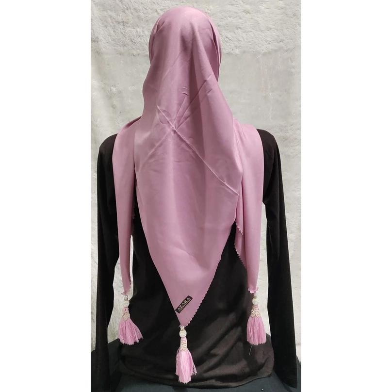 Hijab Segiempat Laser Pompom Tassel Mutiara / Jilbab Segi Empat Jambul Oscara Polos - Gambar 4