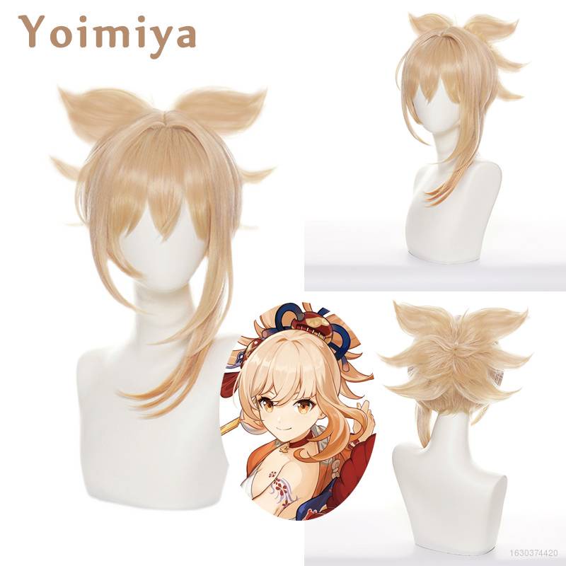Genshin Impact - Yoimiya Wigs Cosplay Costume Prop Golden Hair Fluffy ...