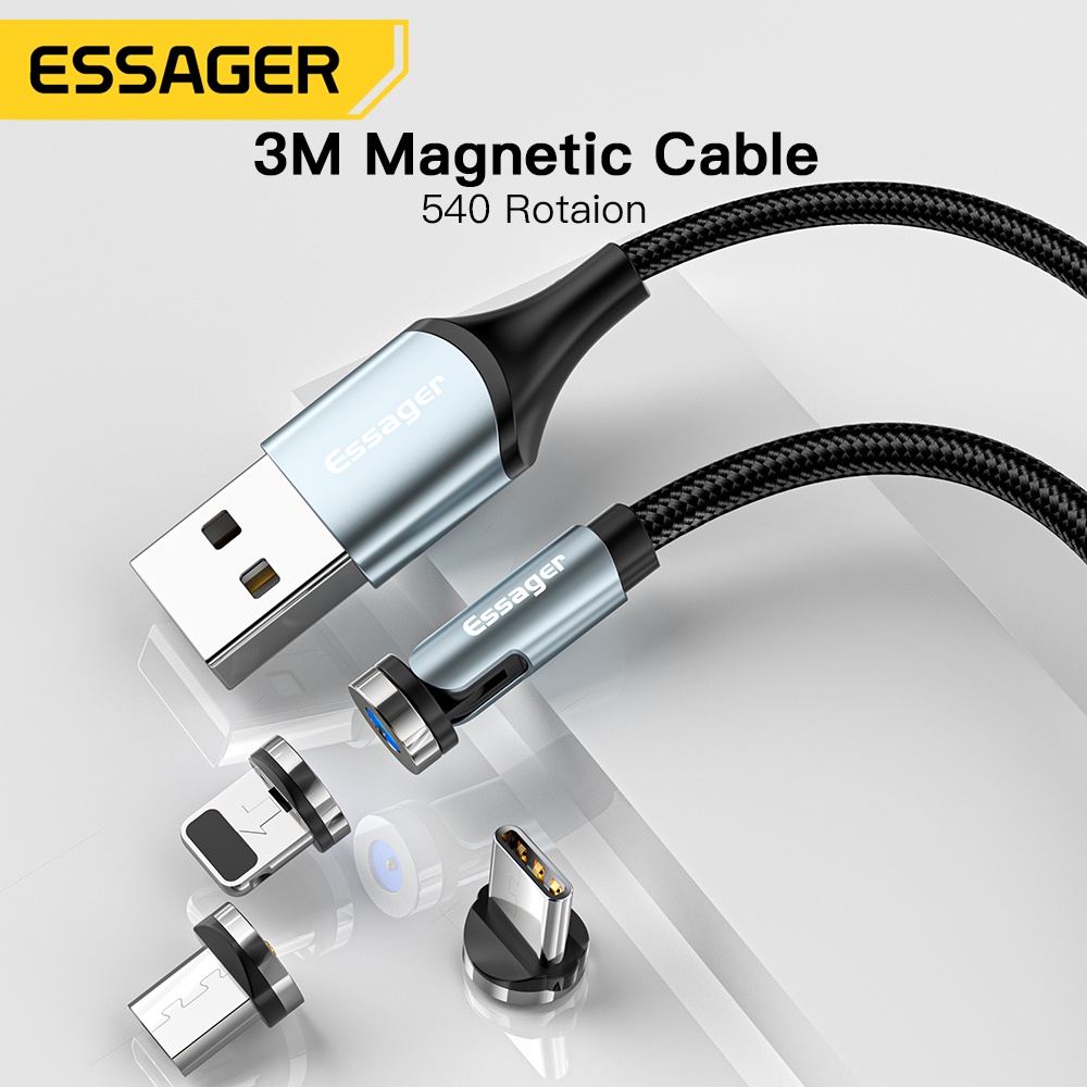 Essager 540° Magnetic Cable 3a Fast Charging Cable For Usb Type C Micro Ip Phone Charging 05m 6713