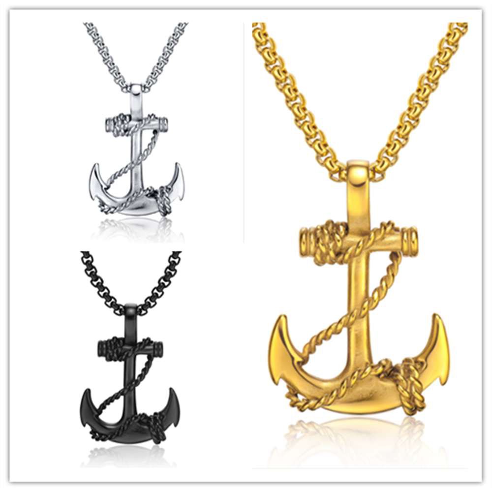 Mens gold clearance anchor necklace