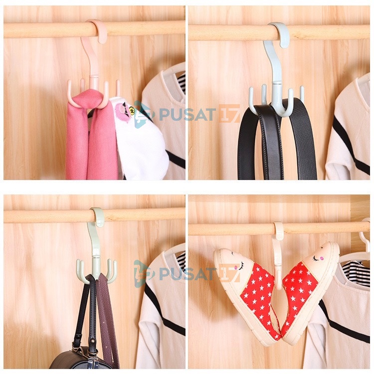 PUSAT17 GANTUNGAN 4 KAIT SERBAGUNA / GANTUNGAN PUTAR 360 DERAJAT / HANGER LEMARI PAKAIAN SEPATU TAS HOOK 4 KAIT GANTUNGAN HOOK - Gambar 2