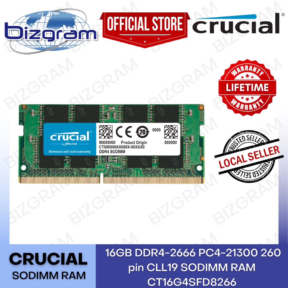 Crucial 16GB DDR4-2666 PC4-21300 260 pin CLL19 SODIMM RAM CT16G4SFD8266 ...