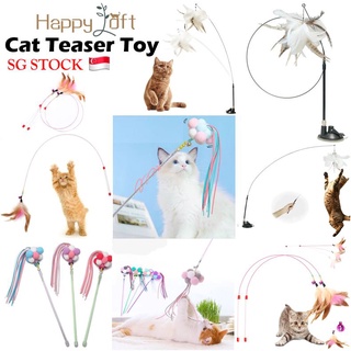 SG SELLER】Cat Teaser Kitty Toys Feather Long Rod Suction Cup