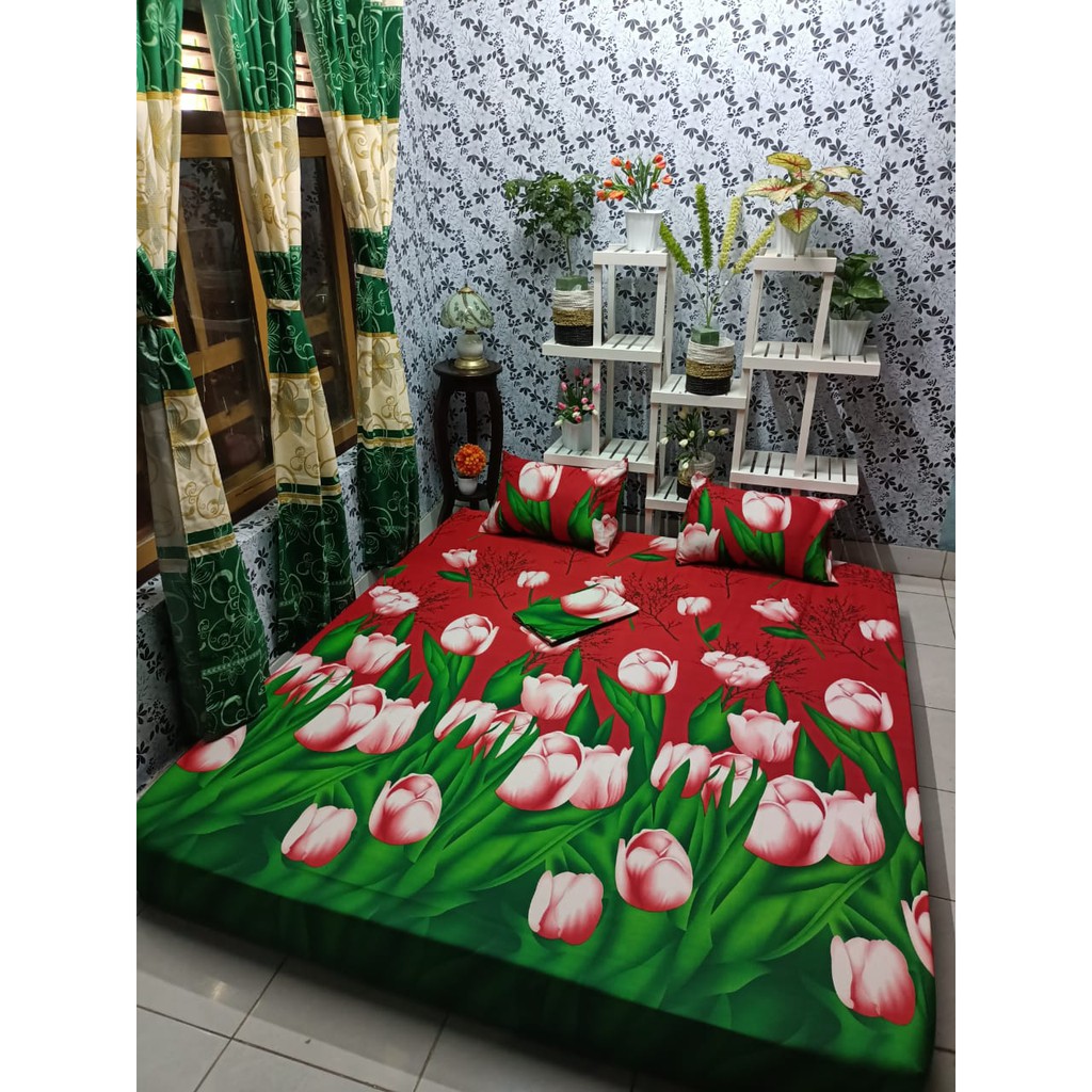 MERAH Homemade Bed Sheets 180x200 Sheets With Red tulip Motifs home