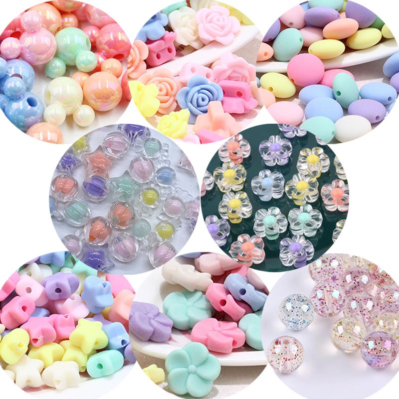 100pcs Acrylic Pastel Star Beads Transparent Frosted Colorful Kawaii Bead  11mm