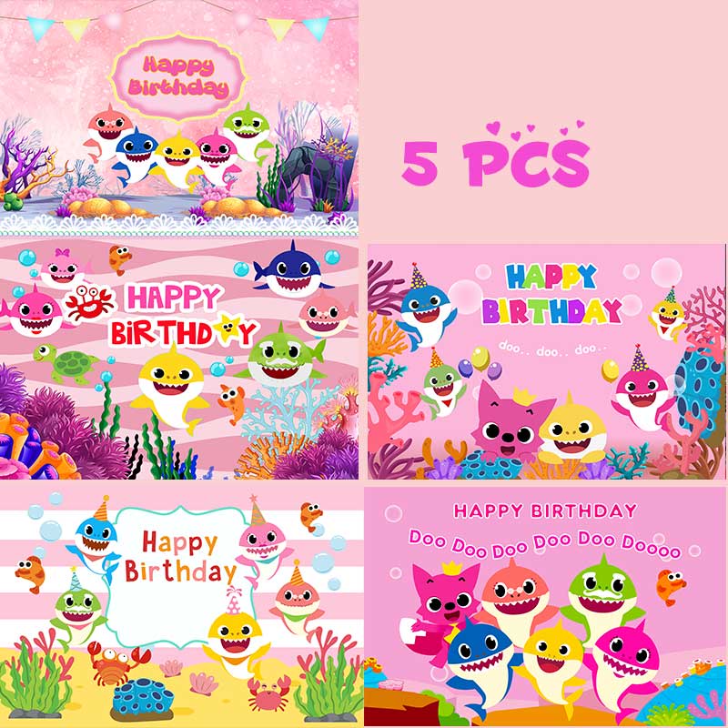 5 Options Pink Baby Shark For Girl Birthday Backdrop Photography Baby