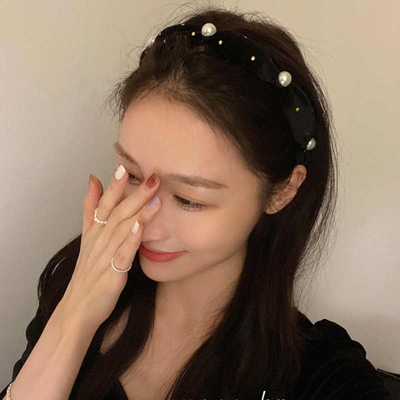 Black Headband Pearl Velvet Headband and Pearl Knotted Headband ...