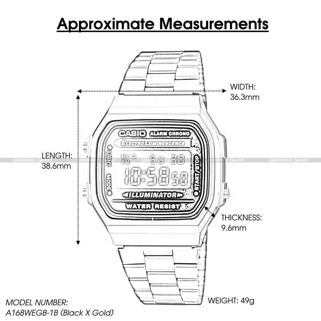 Casio a168 dimensions clearance