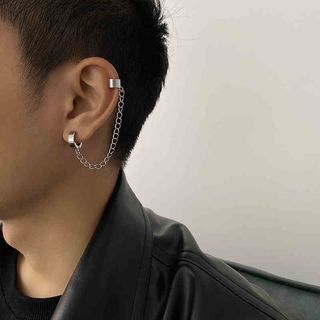 1Pc Punk Hip Hop Metal Chain Ear Cuff Creative Cross Tassel Men Earring  Jewelry Accessories 