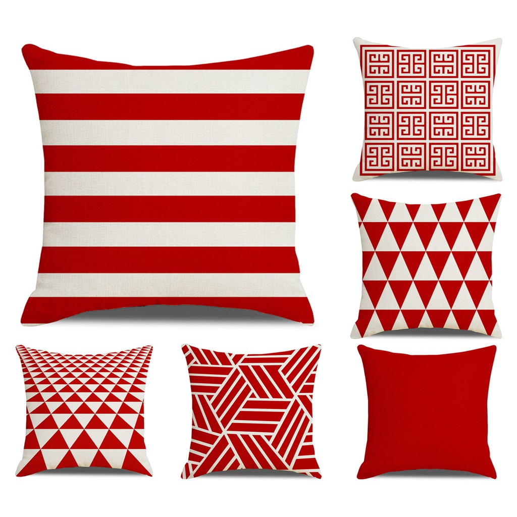 Red striped Geometric Cotton linen pillow cases40x40,45x45,50x50,60x60