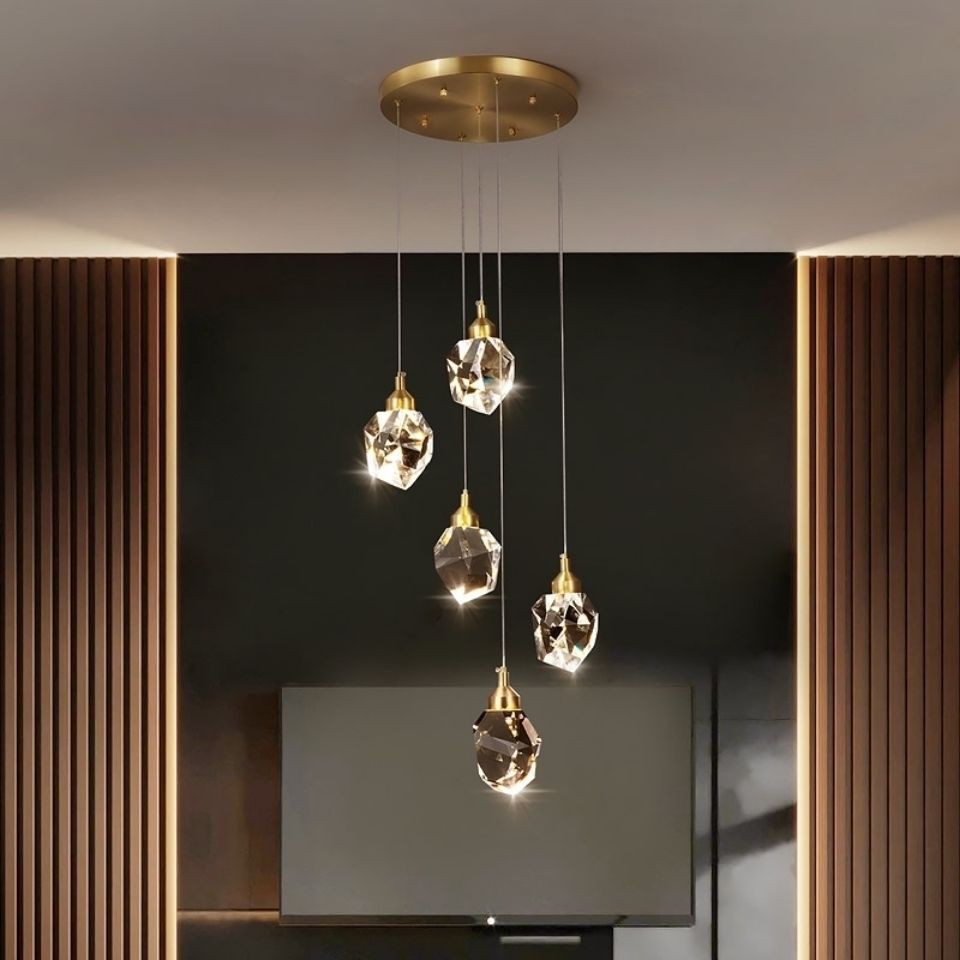 Crystal Copper Chandelier Modern Pendant Light Led Drop Lights Ceiling