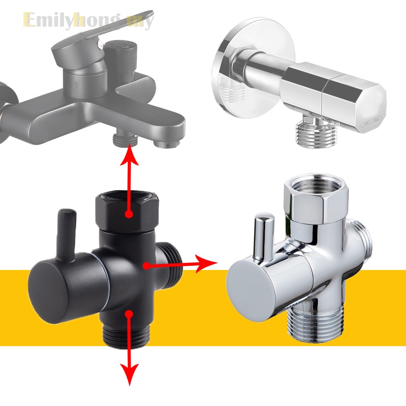 Refined Copper Bidet Valve Adapter T Connector 3 Way Diverter Valve