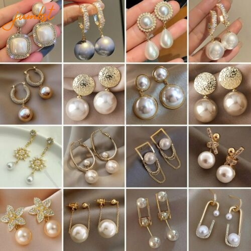 Fashion Oversized Pearl Drop Dangle Earrings Women Golden Wedding Jewelry Gift