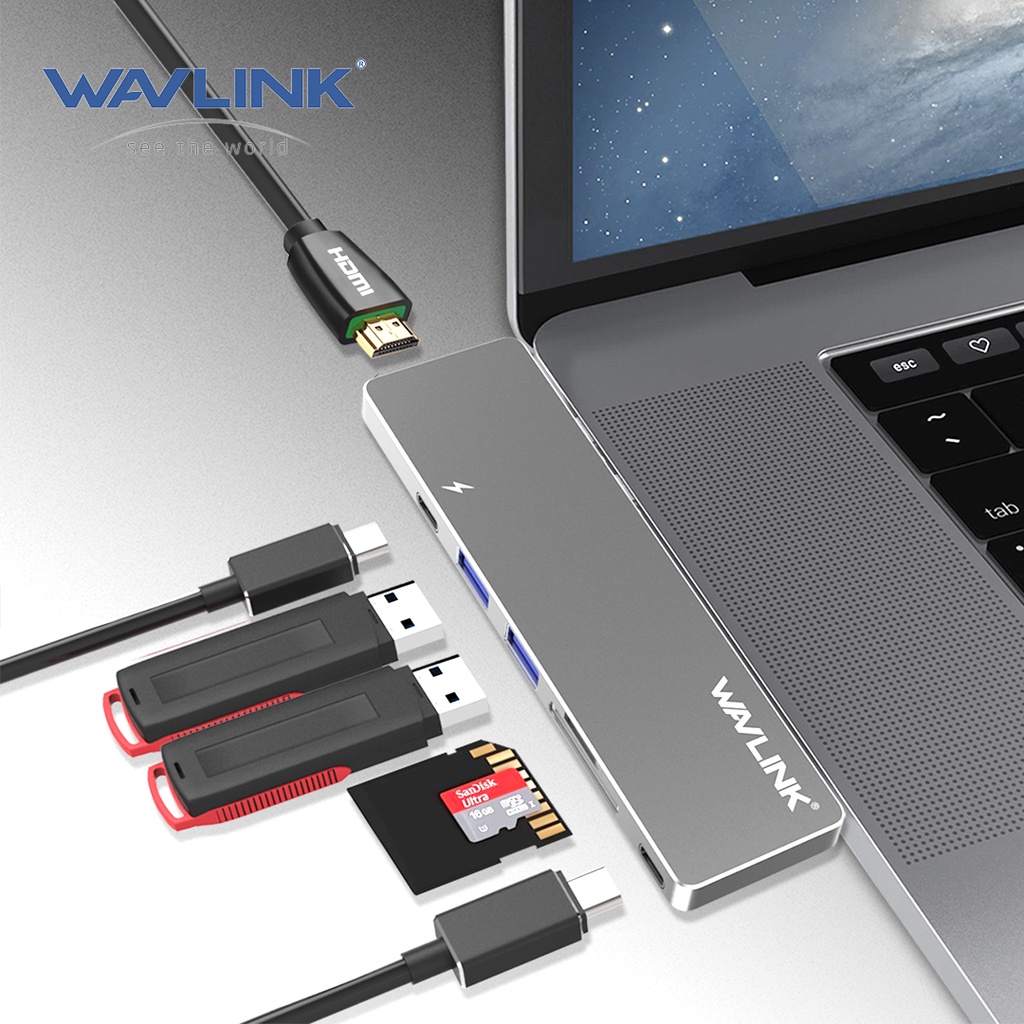 Wavlink Thunderbolt 3 USB-C Hub Adapter Dongle, Aluminum Multi-port USB ...
