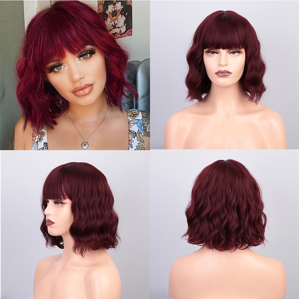 Synthetic Blonde Wigs Short Wavy Bob Wig with Bangs for Woman Claret Cosplay Wigs Heat Resistant Natural Party Use Shopee Singapore