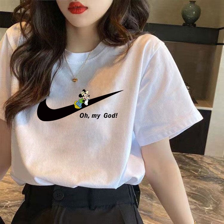 【现货特价纯棉白色T恤】READY STOCK New pure cotton white short-sleeved t-shirt slim slimming printed blouse summer plus size women's clothing