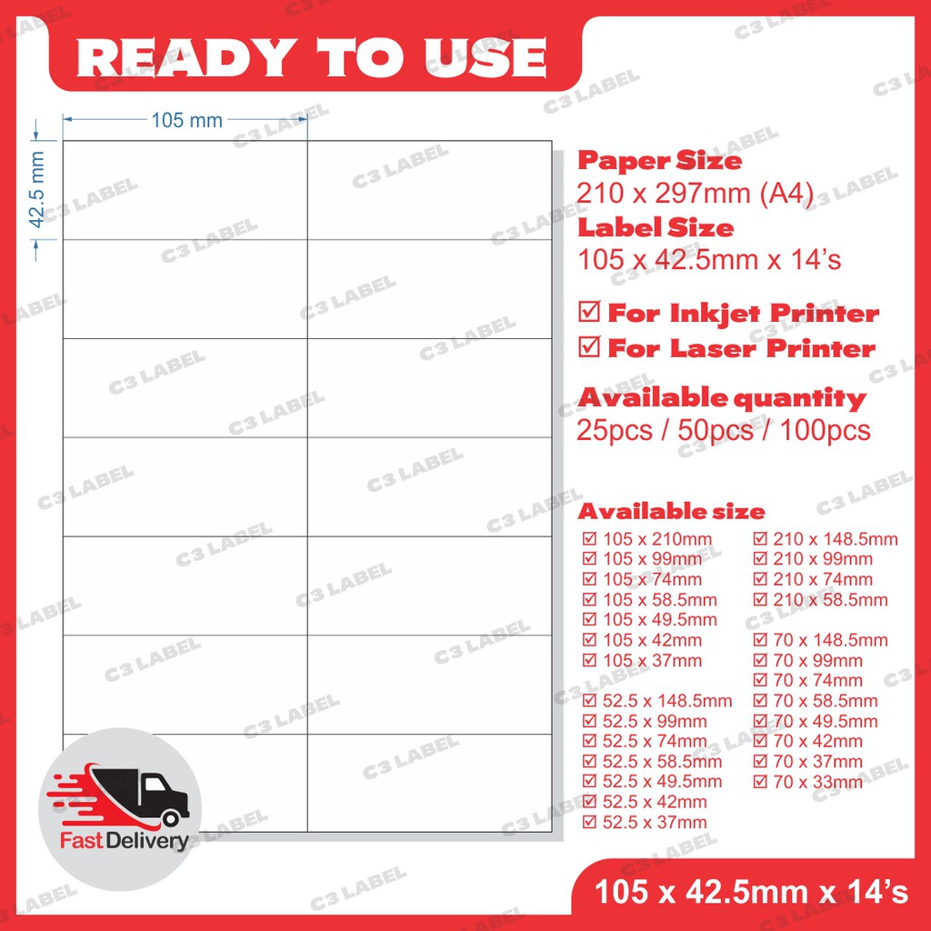 A4 Pre Cut Blank Sticker / A4 Blank Sticker - (105 x 42.5mm x 14'S) A4 ...