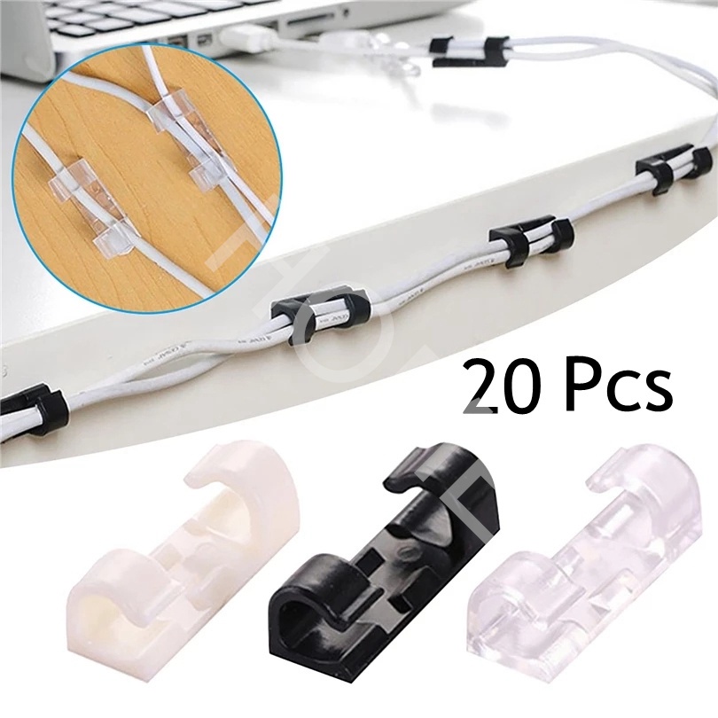 20 Pcs Adhesive Wire Cable Management Clips Plastic Wall Desk Cable Organizer Home Office Gadgets