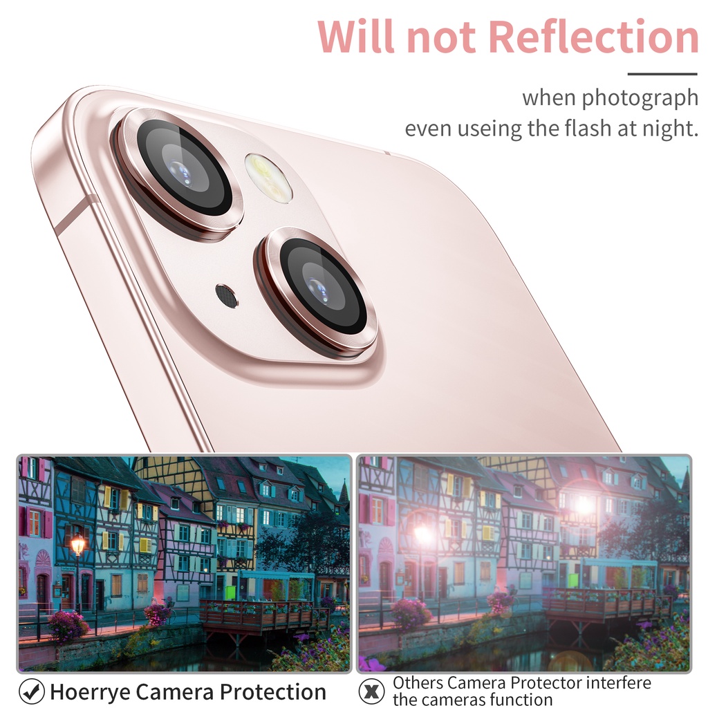 Hoerrye 3 PCS Camera Lens Protector for iPhone 13 and iPhone 13 Mini,Ultra  Clear HD Tempered Glass,Aluminum Alloy Lens Screen Ring Cover Film [Anti