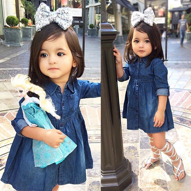 Ready Stock Baby Girl Denim Dress Toddler Kids Baby Girls Princess Dresses Jeans Casual Dress Denim Party Dresses Clothes Outfits