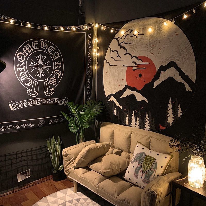 【Ready Stock 】Background Cloth Black Color Film Internet Sensation Background ClothinsDecorative Fashion Brand Tapestry Bedroom Dorm Room Bedside Modified Wall Cloth Cute Cartoon Hanging Cloth Wall Ta