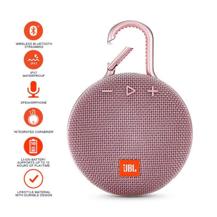 JBL Clip 3 Portable IPX7 Waterproof Wireless Bluetooth Speaker with  Built-in Carabiner, Noise-Canceling Speakerphone and Microphone, Black  (Renewed)