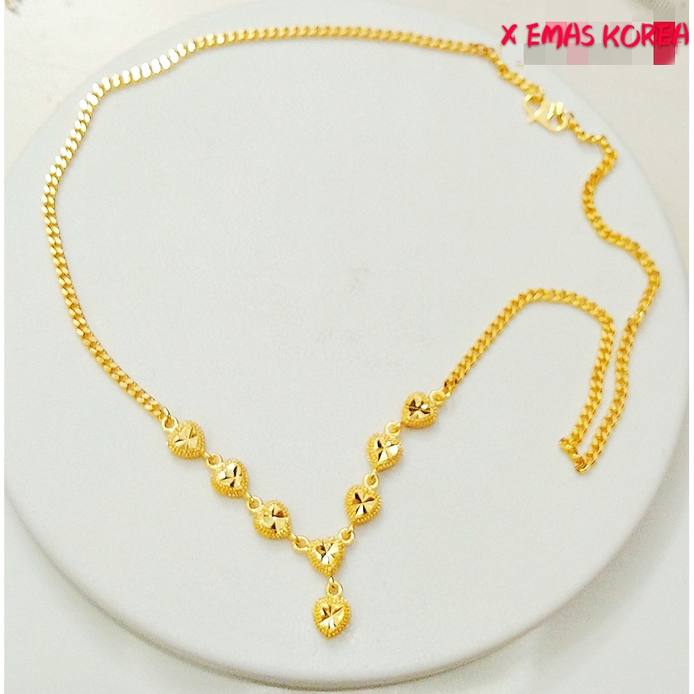 Rantai leher + 8 biji love EMAS BANGKOK Jewellery necklace + 8 biji love golden plated