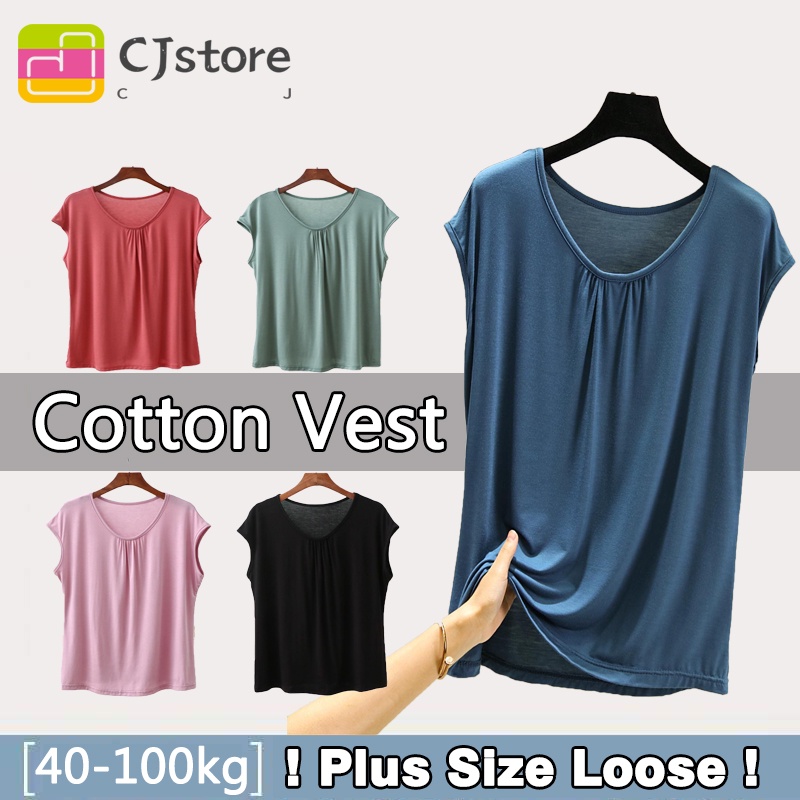 READY STOCK  CJ Women Singlet Elastic Cotton Vest Women Clothing Plus Tanks Camisoles 40-100kg
