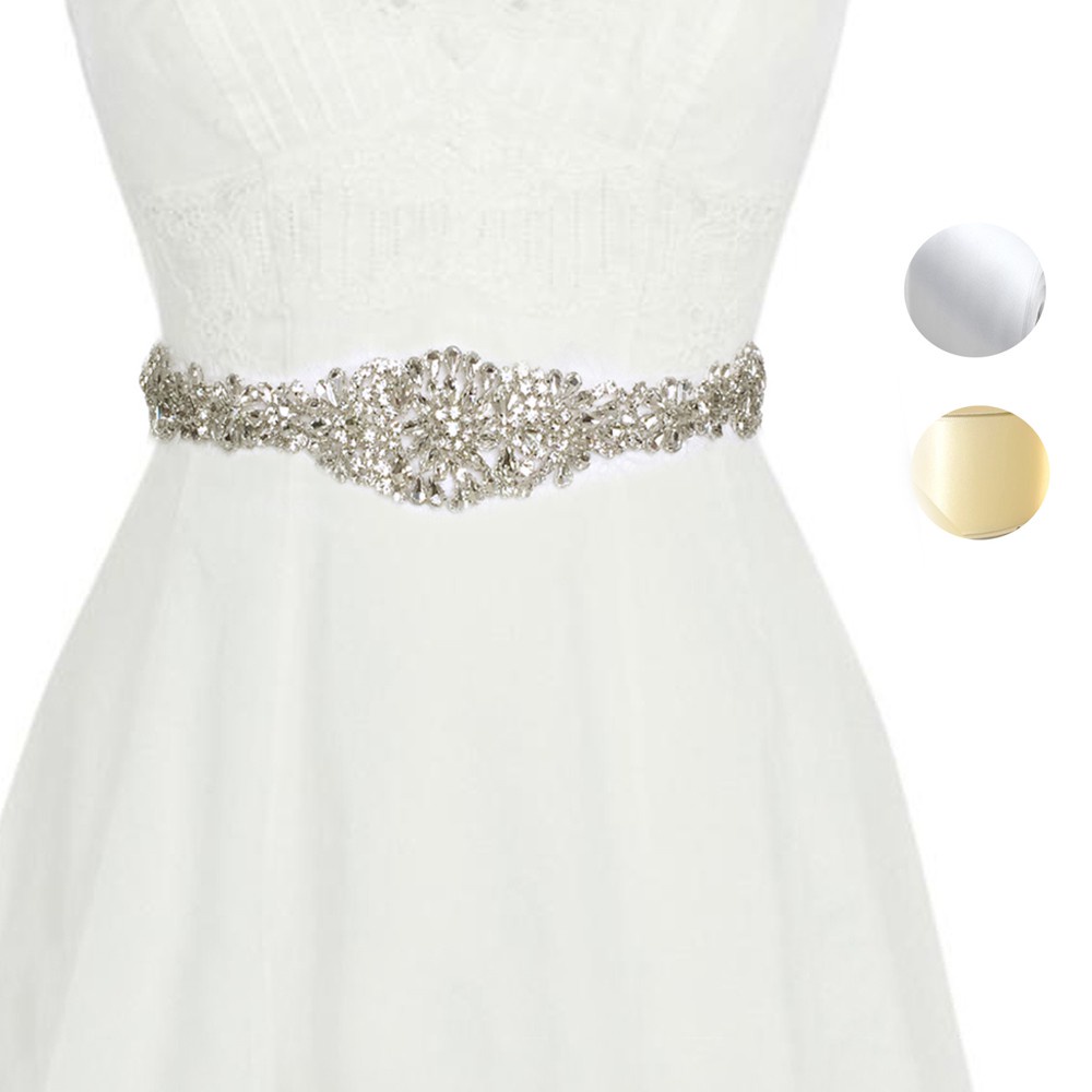 ☑☽ Women Bride Belt Rhinestone Satin Ribbon Wedding Dress Waist Belt ...