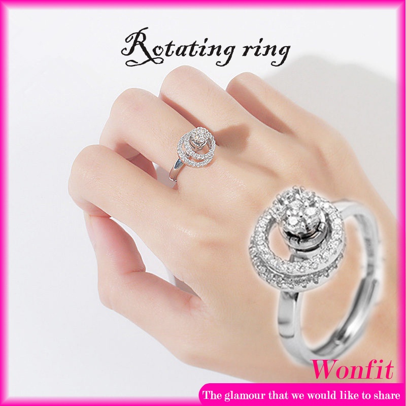 Women's Lucky Diamond Rotating Ring, Spinning Adjustable Dancing Ring ...
