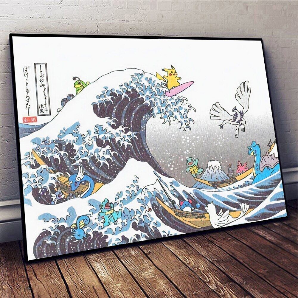 Modern Japanese Manga Pokemon Posters and Prints The Great Wave Canvas Painting Wall Art Pictures Living Room Home Decor Cuadros