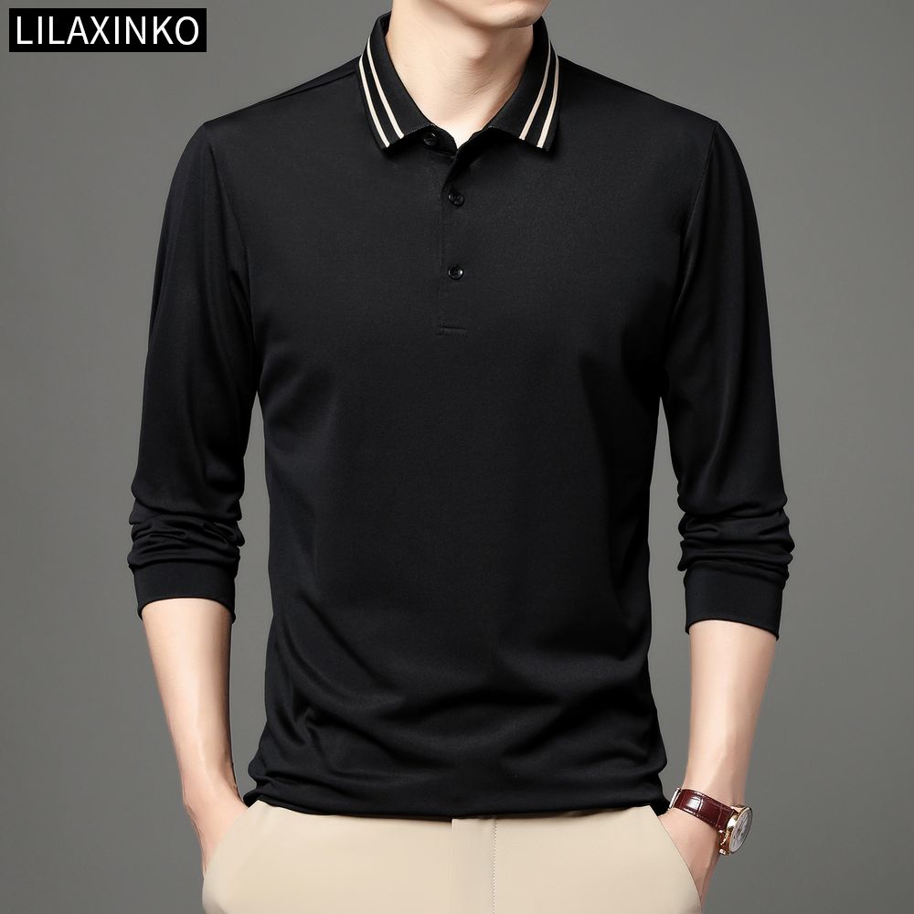 6 Color Polo Shirt Men Clothing Plain Basic Long Sleeves Lapel Collar T