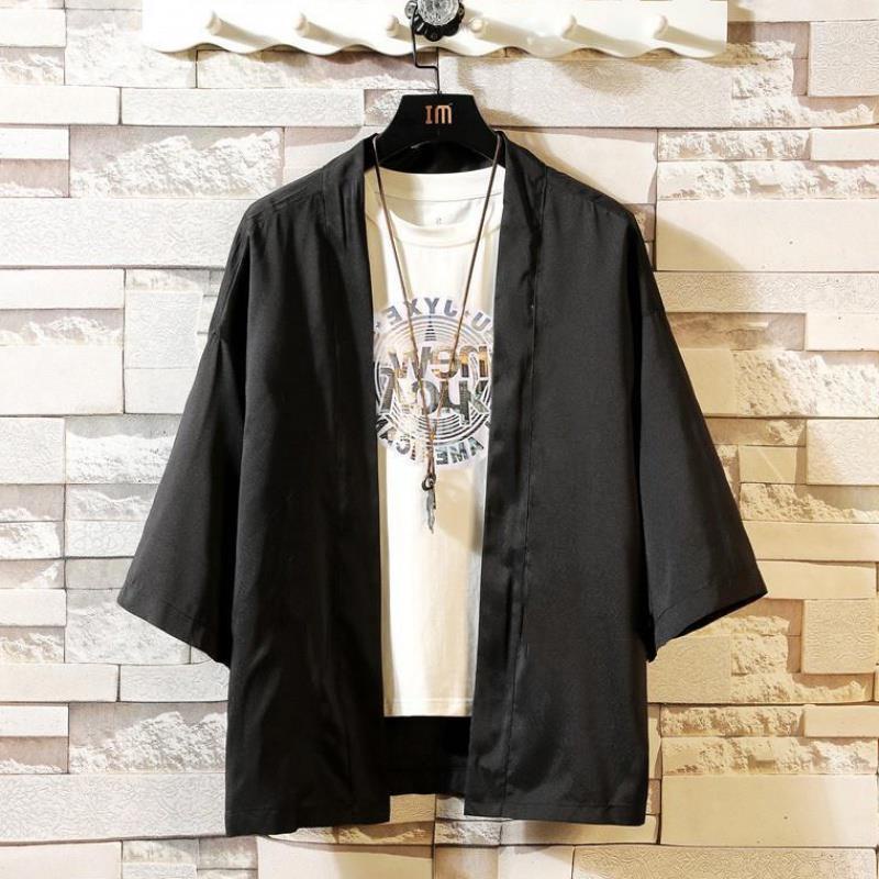 Casual buttoned loose shirt Shirt Men's Clothing Short-Sleeve Shirt Summer Cropped Sleeves Shirt Men's Korean Cardigan Robe Chinese Style Trendy Casual All-Matching Loose Sunscreen Clothes Coat