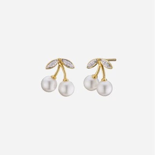 Poh Heng Jewellery 18K Gold Pearl Diamond Cherry Earrings (Online Exclusive)