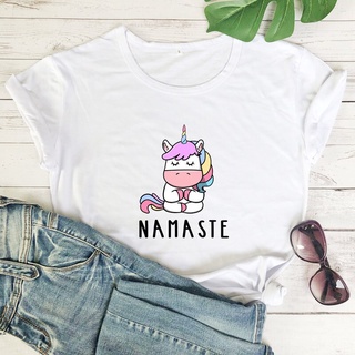 Namaste Yoga Unicorn Colored Print T-shirt Funny Meditation
