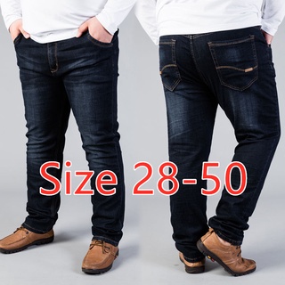 Size 28 50 Men Pants Big Plus Size Jeans Straight Korean Fashion Casual Long Elastic Denim Pant Loose Trousers Shopee Singapore