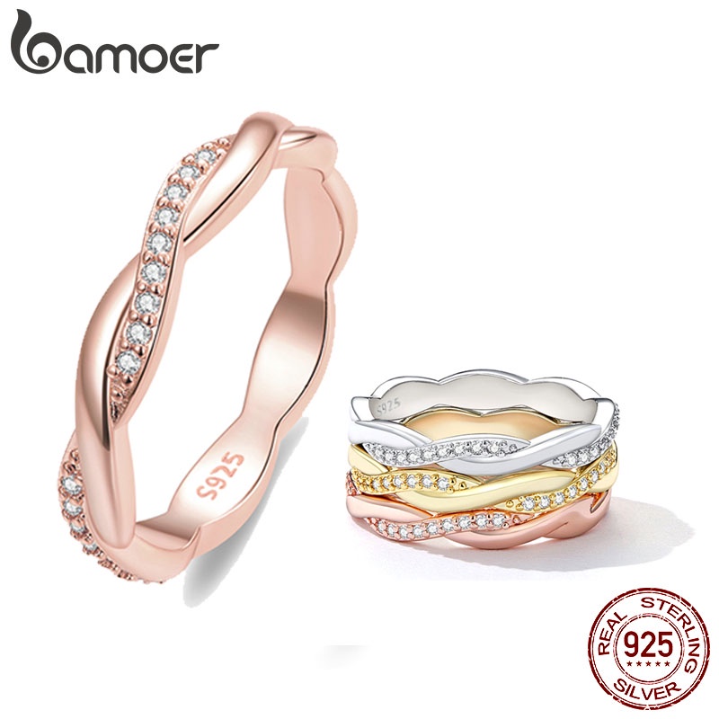 Bamoer 925 Silver Simple Twisted Ring Simple Jewelry Gifts For Women Girls
