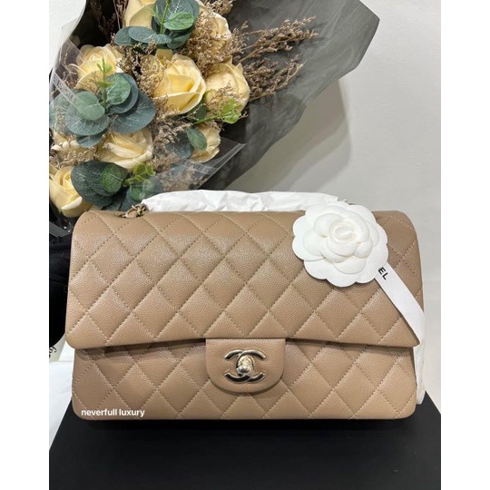 BNIB Beige Chanel Caviar Classic Flap in Medium with GHW